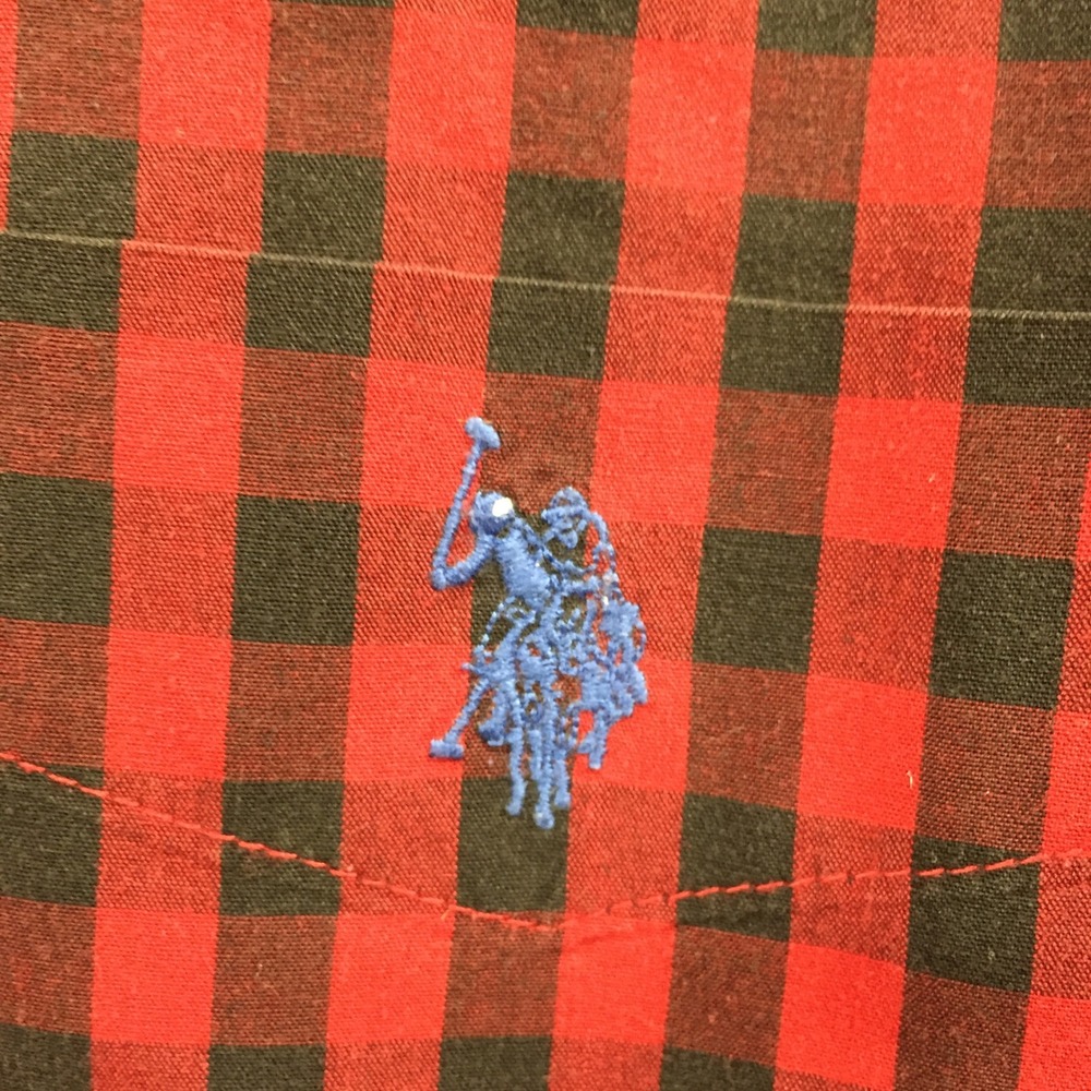 US Polo Assn Mens 3XL Red Black Buffalo Check Button Down Shirt Long Sleeve